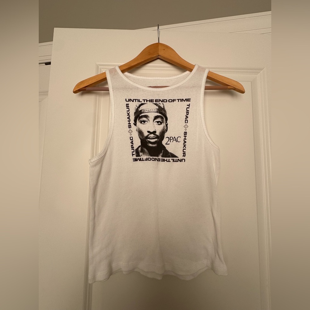 White Tupac Shakur Graphic Tank Top